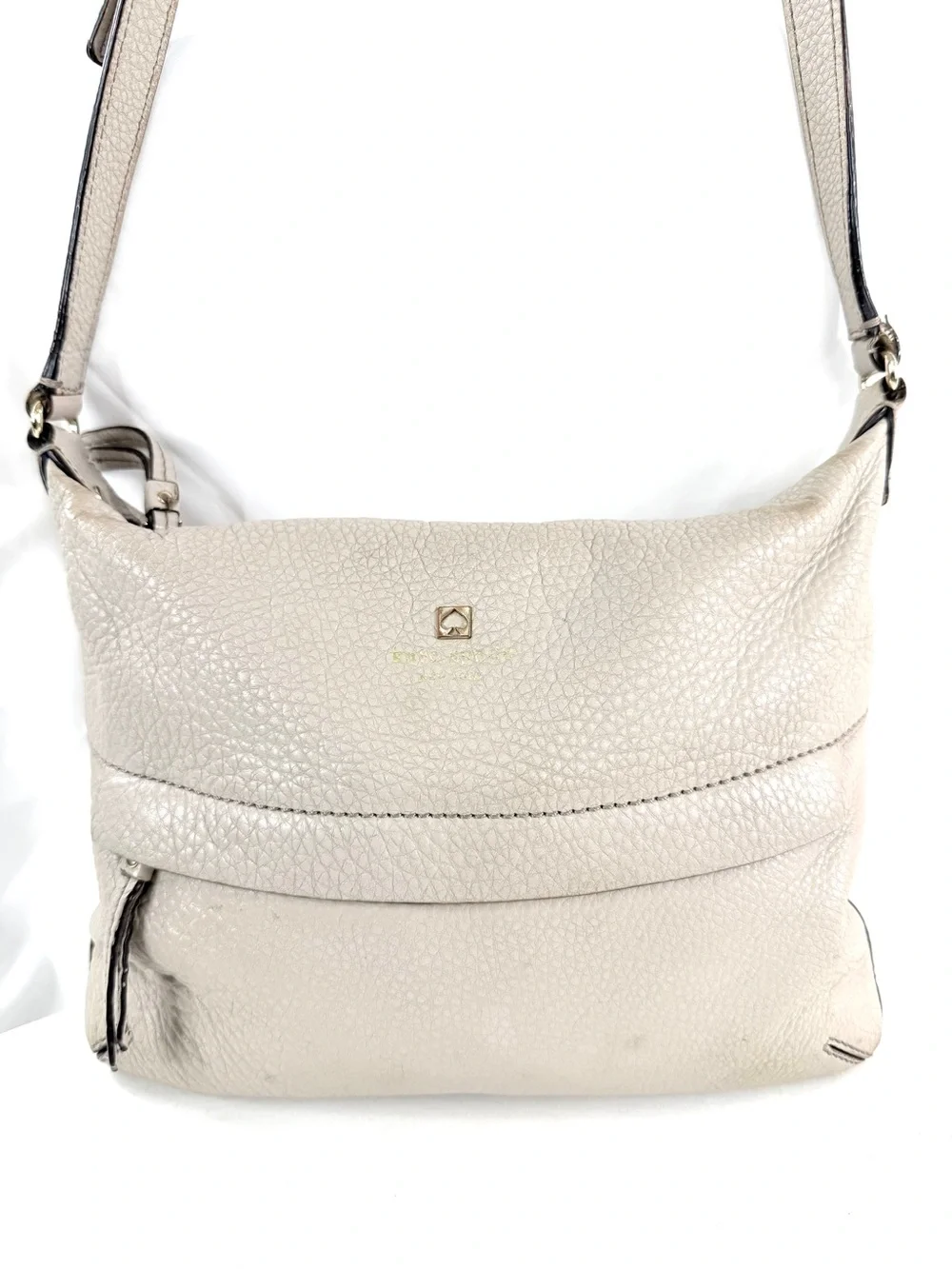kate spade Beige Greige Pebbled Leather Small Crossbody Bag Brass Hardware  132